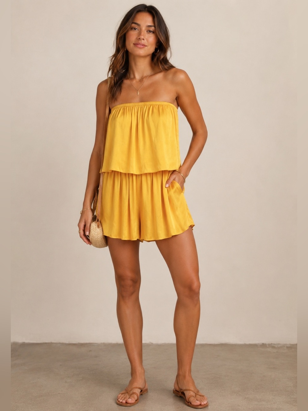 Lulu's Golden Mustard Tiered Romper
